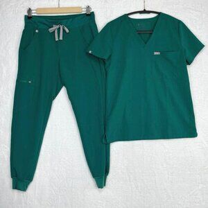 Figs Scrub Set Hunter Green Zamora Jogger Pants XSP Catarina One-Pocket Top XS